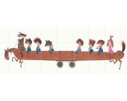 IXXI Het lange Paard, Fiep Westendorp - 180 x 60 cm - Gratis ophangtool - Grote wanddecoratie en posters - Kleurrijk, Cartoonesk, Speels, Vintage