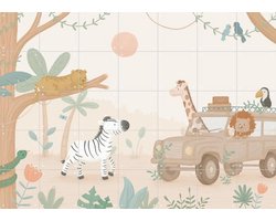 IXXI Jeep Safari, Love by Lily - 140 x 100 cm - Gratis ophangtool - Grote wanddecoratie en posters - Cartoonesk, Digitale Kunst, Speels, Illustraties
