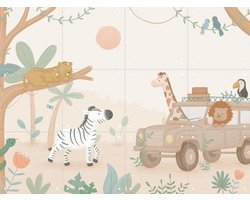 IXXI Jeep Safari, Love by Lily - 80 x 60 cm - Gratis ophangtool - Grote wanddecoratie en posters - Cartoonesk, Digitale Kunst, Speels, Illustraties