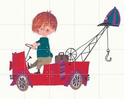 IXXI Kraanwagen I, Fiep Westendorp - 100 x 80 cm - Gratis ophangtool - Grote wanddecoratie en posters - Cartoonesk, Kleurrijk, Illustraties, Vintage