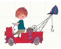 IXXI Kraanwagen I, Fiep Westendorp - 80 x 60 cm - Gratis ophangtool - Grote wanddecoratie en posters - Cartoonesk, Kleurrijk, Illustraties, Vintage