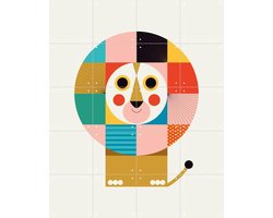 IXXI Lion, Ingela P. Arrhenius - 80 x 100 cm - Gratis ophangtool - Grote wanddecoratie en posters - Illustraties, Kleurrijk, Geometrische Kunst
