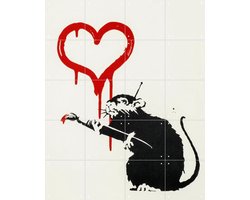 IXXI Love Rat, Banksy - 80 x 100 cm - Gratis ophangtool - Grote wanddecoratie en posters - Pop art, Street art, Illustraties, Houtsnede, Woonkamer