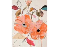IXXI Mandarin Lingers, Leigh Viner - 60 x 80 cm - Gratis ophangtool - Grote wanddecoratie en posters - Abstract, Kleurrijk, Botanisch, Bloemen