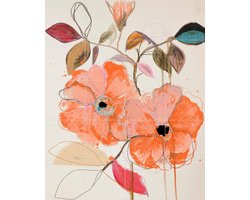 IXXI Mandarin Lingers, Leigh Viner - 80 x 100 cm - Gratis ophangtool - Grote wanddecoratie en posters - Abstract, Kleurrijk, Botanisch, Bloemen