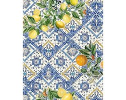 IXXI Mediterranean tiles lemons and oranges III, Bloomery Decor - 80 x 100 cm - Gratis ophangtool - Grote wanddecoratie en posters - Kleurrijk