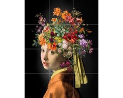 IXXI Meisje met de Parel – The Orange Autumn Edition, Marja van den Hurk - 60 x 80 cm - Gratis ophangtool - Grote wanddecoratie en posters - Gemengde