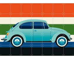 IXXI Mint Vintage Car with Stripes, Bo Lundberg - 140 x 100 cm - Gratis ophangtool - Grote wanddecoratie en posters - Illustraties, Vintage
