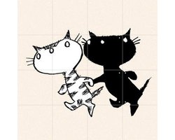 IXXI Pim & Pom 7, Fiep Westendorp - 80 x 80 cm - Gratis ophangtool - Grote wanddecoratie en posters - Cartoonesk, Illustraties, Speels, Line art
