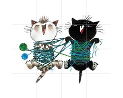 IXXI Pim & Pom spelen met wol, Fiep Westendorp - 80 x 80 cm - Gratis ophangtool - Grote wanddecoratie en posters - Speels, Illustraties, Fantasierijk