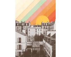 IXXI Rainbow Sky above Paris, Florent Bodart - 100 x 140 cm - Gratis ophangtool - Grote wanddecoratie en posters - Collage, Vintage, Pop art, Grafisch