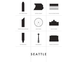 IXXI Seattle Architectuur Collage Box, Kunst in Kaart - 60 x 80 cm - Gratis ophangtool - Grote wanddecoratie en posters - Minimalistisch, Grafisch