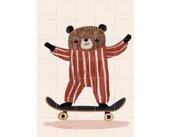 IXXI Skating Teddy, Treechild & Various - 100 x 140 cm - Gratis ophangtool - Grote wanddecoratie en posters - Speels, Fantasierijk, Cartoonesk