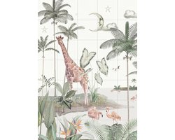 IXXI Smiling Jungle Moon, Creative Lab Amsterdam - 100 x 140 cm - Gratis ophangtool - Grote wanddecoratie en posters - Illustraties, Speels, Aquarel