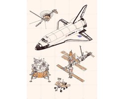 IXXI Spacecrafts, Florent Bodart - 100 x 140 cm - Gratis ophangtool - Grote wanddecoratie en posters - Technische Tekening, Line art, Illustraties