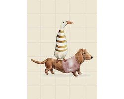 IXXI Teckel - pink, Irene Jelier - 100 x 140 cm - Gratis ophangtool - Grote wanddecoratie en posters - Cartoonesk, Speels, Illustraties, Woonkamer