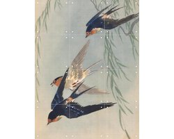 IXXI Three Birds in Full Flight, Ohara Koson & Rijksmuseum - 60 x 80 cm - Gratis ophangtool - Grote wanddecoratie en posters - Klassiek, Houtsnede