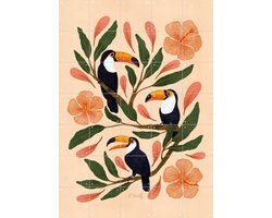 IXXI Toucans in the Hibiscus, Rebecca Flaherty - 100 x 140 cm - Gratis ophangtool - Grote wanddecoratie en posters - Speels, Illustraties, Kleurrijk