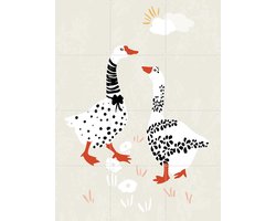 IXXI Two Goose Friends In The Meadow, Annick & Various - 60 x 80 cm - Gratis ophangtool - Grote wanddecoratie en posters - Digitale Kunst, Cartoonesk