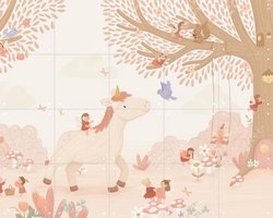IXXI Unicorn in Fairyland, Love by Lily - 100 x 80 cm - Gratis ophangtool - Grote wanddecoratie en posters - Fantasierijk, Speels, Cartoonesk