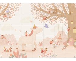IXXI Unicorn in Fairyland, Love by Lily - 140 x 100 cm - Gratis ophangtool - Grote wanddecoratie en posters - Fantasierijk, Speels, Cartoonesk