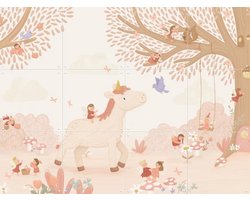 IXXI Unicorn in Fairyland, Love by Lily - 80 x 60 cm - Gratis ophangtool - Grote wanddecoratie en posters - Fantasierijk, Speels, Cartoonesk, Digitale