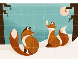 IXXI Vosjes, Elke Uijtewaal - 140 x 100 cm - Gratis ophangtool - Grote wanddecoratie en posters - Illustraties, Digitale Kunst, Speels, Kleurrijk