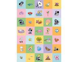 IXXI Woezel & Pip Color Collagebox, Woezel & Pip & Van Hoorne Studios - 100 x 140 cm - Gratis ophangtool - Grote wanddecoratie en posters -