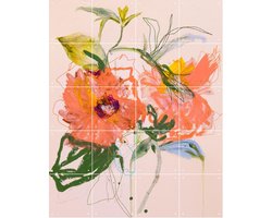 IXXI Yellow Chinese Rose, Leigh Viner & Rijksmuseum 2.0 - 80 x 100 cm - Gratis ophangtool - Grote wanddecoratie en posters - Kleurrijk, Klassiek, Line