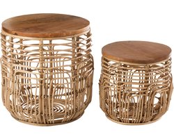 J-Line bijzettafel Ellen - rotan - naturel - set van 2
