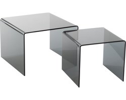 J-Line bijzettafel Gigogne - glas - zwart - set van 2