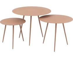 J-Line bijzettafel - ijzer - oud roze - set van 3