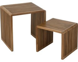 J-Line bijzettafel Kubus Gerecycleerd - hout - naturel - set van 2