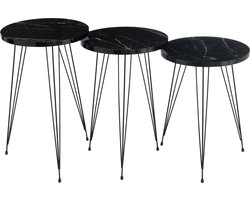 J-Line bijzettafel - kunststof/metaal - zwart - set van 3