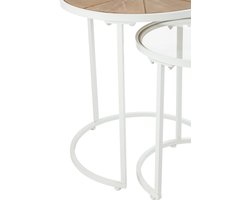 J-Line bijzettafel Lounge - metaal/hout - wit/naturel - set van 2