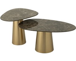 J-Line bijzettafel Marble Effect - ijzer - brons/taupe - set van 2