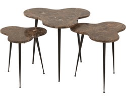 J-Line bijzettafel - marmer/metaal - bruin/zwart - set van 3