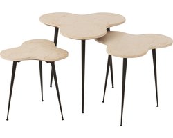 J-Line bijzettafel - marmer/metaal - zwart/wit - set van 3