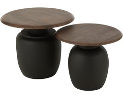 J-Line bijzettafel Ovaal - ijzer - donkerbruin - set van 2