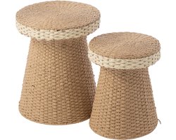 J-Line bijzettafel - papier - naturel/wit - set van 2