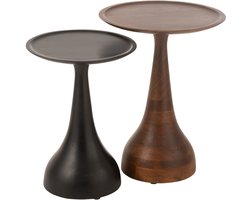 J-Line bijzettafel Paro - hout - bruin/zwart - 2 stuks