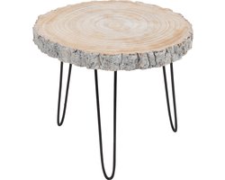 J-Line bijzettafel Paulownia - hout/ijzer - grijs - small