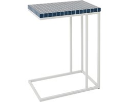 J-Line bijzettafel Rechthoek Geruit - ijzer - blauw/wit