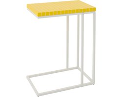 J-Line bijzettafel Rechthoek Geruit - ijzer - geel/wit