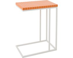J-Line bijzettafel Rechthoek Geruit - ijzer - oranje/wit
