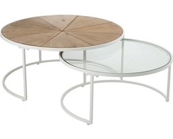 J-Line bijzettafel Relax - metaal/hout - wit/naturel - set van 2