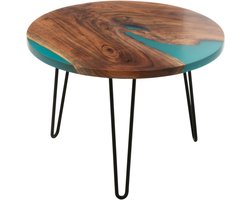 J-Line bijzettafel Rond - hout - naturel/blauw