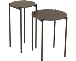 J-Line bijzettafel Rond - hout/metaal - donkerbruin - set van 2