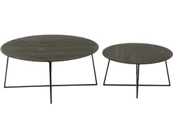 J-Line bijzettafel Rond - hout/metaal - zwart - set van 2