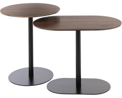 J-Line bijzettafel Rond - ijzer - zwart/bruin - set van 2